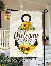 Garden Flag Welcome Anchor Flag Sunflower Garden Flag Cottage Etsy Garden Flags Garden Flag Stand Summer Garden Flags