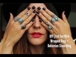 Jewelry wire can be used to make other styles of jewelry than solely weaving words and curving lines. Diy Bohemian Stone Ring Evil Eye Wrapped Wire Ring Youtube