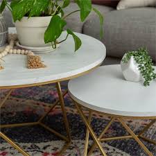 Two table sets fit almost this coffee table adds a pleasing focal point to your space. Modern Geometric Nesting Coffee Tables In Gold With White Faux Marble Top Af28clrgmg
