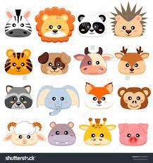 Cute Cartoon Animals Head Dog Pig Cow Deer Lion Sheep Tiger Panda Raccoon Monkey Fox Zebr Cartoon Baby Animals Cute Cartoon Animals Cartoon Animals