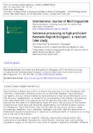 Pdf Sentence Processing In High Proficient Kannada English Bilinguals A Reaction Time Study