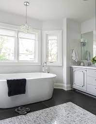 Stark contrast is key in this black white and grey bathroom. Gray And White Bathroom Ideas Transitional Bathroom Jodie Rosen Design