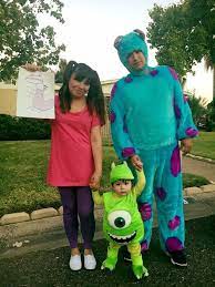 Then i bought smaller pieces of felt and made an eye and mouth and hot glued them onto the big green body. Pixar S Monsters Inc Boo Mike Wazowski And Sully Newborn Halloween Costumes Baby Halloween Costumes Cool Halloween Costumes