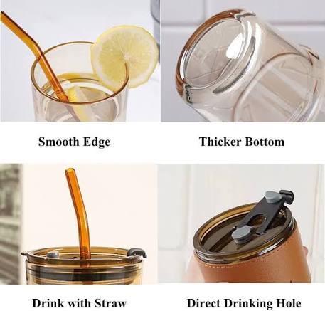 350ml Glass Tumbler with Straw & Leather Sleeve - Techmanistan