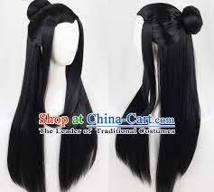 Ancient Chinese Classic Ancient Asian Korean Japanese Black Long Wigs For Men Japanese Hairstyle Chinese Hairstyle Long Hair Styles