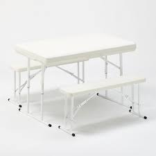 This set of benches and table could offer a perfect place to take beer and a rest when you having leisure time outdoor. Picnic Folding Table And Benches Set For Camping And Garden Parties 113x68x74