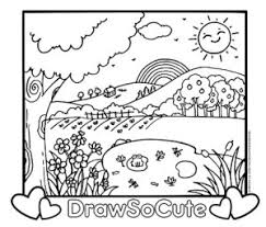 Download this running horse printable to entertain your child. Country Scenery Coloring Page Draw So Cute