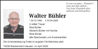 Traueranzeigen von Walter Bühler