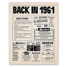 Amazon Com 8x10 1961 Birthday Gift Back In 1961 Newspaper Poster 59th Birthday Gift 59th Party D Birthday Sign 30th Birthday Sign 70th Birthday Gifts