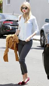 Taylor swift in blue dress. Taylor Swift Wore A Pair Of Cute Polka Dotted Skinny Jeans Heading To A Recording Studio Celebrity Style Guide
