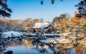 Download Wallpapers Winter Snow Japanese Architecture Shofuso Japanese House And Garden Fairmount Park Pennsylvania Philadelphia Usa Besthqwallpapers Com Japanese Architecture Japanese House Japanese Old House