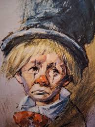 Framed Barry Leighton Jones "Sad Clown" 25x31 , Vintage