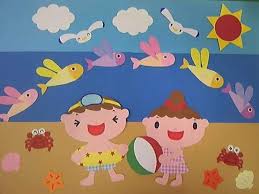 夏 楽しいね 海遊び 壁面飾り 壁面装飾 幼稚園 保育園等 幼稚園 工作 子供 壁装飾