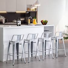 Check spelling or type a new query. Amazon Com Apeaka 24 Inch Metal Bar Stools Set Of 4 Counter Height Stools With Backs Low Back Bar Chairs For Indoor Outdoor Distressed White Kitchen Dining