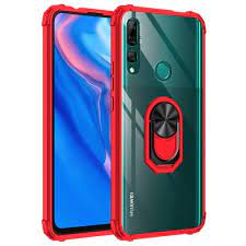 SUNSKY - For Huawei Y9 Prime (2019) Shockproof Transparent TPU + Acrylic  Protective Case with Ring Holder(Red)