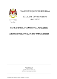 Perkara 1(2) perlembagaan persekutuan (pp) telah mengalami pindaan. Ordinan Darurat Kuasa Kuasa Perlu 2021 Emergency Essential Powers Ordinance 2021