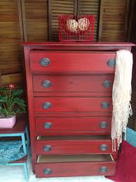 Restained In Barn Red Original Pulls Were Spray Painted Top Coated With Teak Oil And Polyurethane Red Painted Furniture Red Furniture Painted Furniture