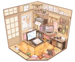 Comfy Room Drawing Bedroom Drawing Japanese Room Otaku Room