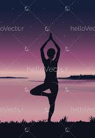 Yoga Background Silhouette Of Young Woman Practicing Yoga At River Front Vector Illustration Download Graphics Vectors In 2020 Yoga Background Vector Illustration Illustration