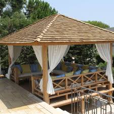Start by cutting the top and bottom panels and six walls. Wooden Gazebo Custom Honeymoon Fabric Roof Tile Roof Wooden Frame