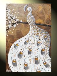 Large Canvas Bird Wall Art Giclee Print Art White Peacock Painting Abstract Large Canvas Etsy Peacock Painting Gold Wall Art White Peacock