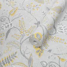 Revamping kitchen units and cupboards can be done with relatively little outlay but can totally transform a kitchen area worktops are used continually even if it is only to dump things on and they will mark! Superfresco Easy Kellie Grey Yellow Foliage Smooth Wallpaper Diy At B Q