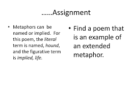 An extended metaphor poem takes a metaphor and compares it throughout the poem, like: Terms That Must Be Learned And Applied When Analyzing Poetry Ppt Download