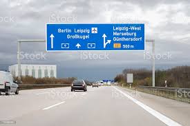 Road Sign On German Autobahn Next Exit Leipzigwest Stock Photo Download Image Now Istock