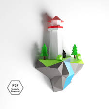 Island Papercraft Paper Craft 3d Papercraft 3d Lighthouse Etsy In 2020 Paper Crafts Twining Pdf Templates