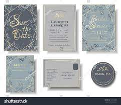 Set Of Wedding Invitation Card Blue And Gray Color Tone Many Leaves Round Of Frame H Wedding Invitation Cards Wedding Invitations Wreath Wedding Invitations