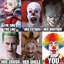 Sundayfunnies Clowns Itmovie Pennywise Harleyquinn Joker Margotrobbie Jaredleto Pennywisetheclown Funny Clown Memes Funny Horror Horror Movies Funny