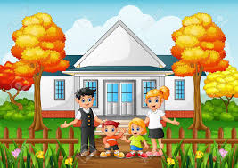 Cartoon Happy Family In The Front Yard Of The House Stock Photo Picture And Royalty Free Image Image 88067896