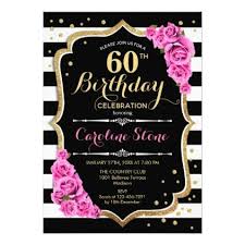 Black And Gold 60th Birthday Invitations 60th Birthday Invitation Pink Black White Stripes Zazzle Com Pink Invitations 50th Birthday Invitations 60th Birthday Invitations