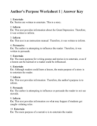This Is The Answer Key For The Author S Purpose Worksheet 1 Authors Purpose Author S Purpose Worksheet Authors Purpose Activities