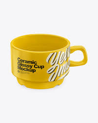 Ceramic Glossy Cup Mockup High Angle Shot In Cup Bowl Mockups On Yellow Images Object Mockups