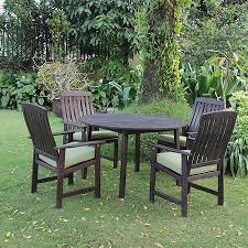 Delahey 5 Piece Wood Patio Dining Set Dark Brown Finish Seats 4 Walmart Com Wood Patio Furniture Garden Patio Furniture Wood Patio