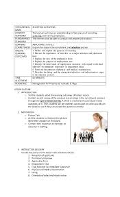 Topic Lesson Name Selection In Staffing Content Standard The Learners Will Have An Underst High School Lesson Plans High School Lessons Curriculum Lesson Plans