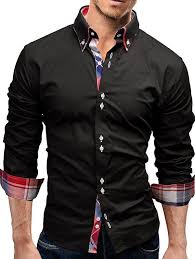 Long Sleeve Layered Button Down Collar Shirt Black Xl Mens Shirt Dress Cool Shirts For Men Slim Fit Mens Shirts