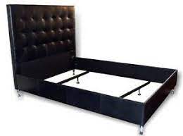 Zinus compack metal bed frame / 7 inch support bed frame for box spring and mattress set, black, twin. Queen Size Black Genuine Leather Bed W Extra Tall Headboard Buttonless Tufted Ebay