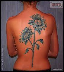 Blue Sunflower Tattoo On The Back Flower Tattoo Back Sunflower Tattoo Sunflower Tattoos