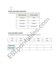 Your child build her vocabulary and spelling skills as she goes. Initial And Final Consonant Esl Worksheet By Afiqahawgkuisa