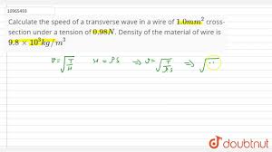 Calculate The Speed Of A Transverse Wave In A Wire Of 1 0 Mm 2 Cross Section Under A Tension Youtube