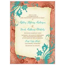 Copper Turquoise Wedding Invitation Vintage Floral Copper Wedding Invitations Vintage Floral Wedding Invitations Turquoise Wedding Invitations