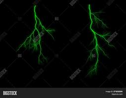 Lightning various colors set, glowing thunderbolt and brightning power shock magic lines on black background. Green Thunder Image Photo Free Trial Bigstock