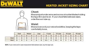 dewalt heated jacket sizing chart heated jacket tools