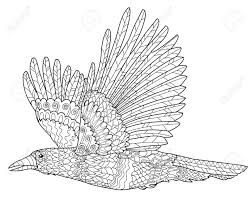 These big, sooty birds thrive among humans and in the back of beyond, stretching across the sky on easy. Flying Raven With High Details Adult Anti Stress Coloring Page Royalty Free Cliparts Vectors And Stock Illustration Image 52871206