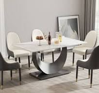 Magic Home 63" Light Luxury Sintered Stone Dining Table,Slate Rectangular  Tabletop with Stainless Steel Base,Dining Table for 6 Person for Dining ...