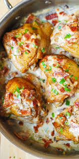 Pan Fried Chicken Thighs In A Creamy Bacon Sauce With A Touch Of Lemon Quick And Easy Recipe For Skin Chicken Thights Recipes Pan Fried Chicken Thighs Recipes