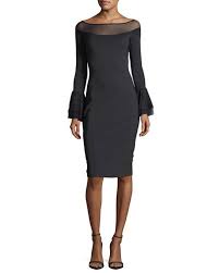 Chiara Boni La Petite Robe Giuly Illusion Long Sleeve Sheath Cocktail Dress Long Sleeve Evening Wear Designer Cocktail Dress Cocktail Dress