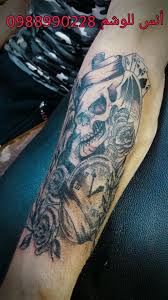 تاتو وشم جمجمة ساعة وردة ورق لعب كوتشينة tattoos